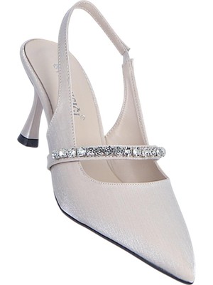 Ayakcenter Byn Ayışığı BY19 Krem Saten Kadın 7cm Topuklu Ayakkabı