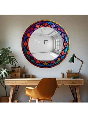 Glitglass Renkli Gökkuşağı Mozaik Tasarım Cam Tablo Ayna - Tek Parça Modern Dekoratif Duvar Aynası