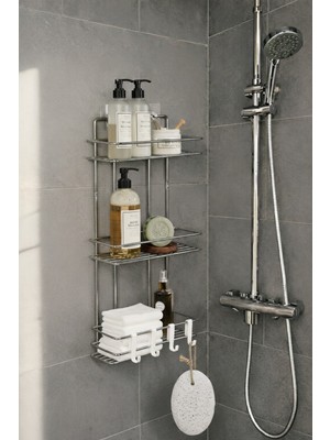 Sas Haus Krom 3 Katlı Banyo Rafı Şampuanlık ve Duş Rafı Askılı Yapışkanlı Duvara Monte Tş-03