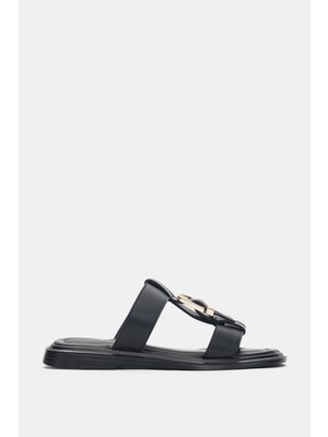 Selin Shoes Celvain Ayarlanabilir Gold Toka Detaylı Çift Bant Kadın Sandalet- Siyah