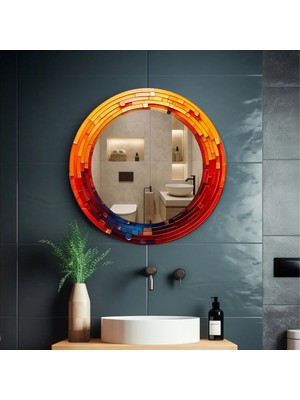 Glitglass Daire Duvar Aynası Sıcak Tonlu Mozaik Desenli Daire Duvar Aynası