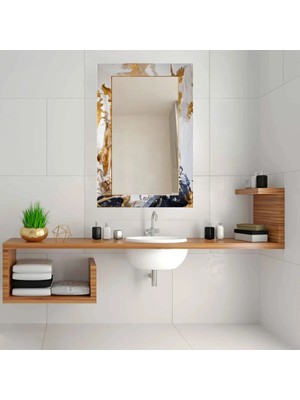 Glitglass Sanatsal Fırça Darbeli Dekoratif Ayna - Gold Modern Cam Duvar Aynası