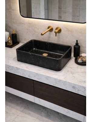 Taş Atölyesi Mermer Desenli Tezgah Üstü Çiftlik Model Taş Lavabo 60 x 40 cm
