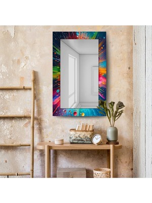 Glitglass Renkli Sanatsal Patlama Desenli Dikdörtgen Duvar Aynası - Modern Dekoratif Cam Ayna
