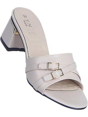 Ayakcenter Byn Ayışığı BY20 Krem Kadın 7cm Topuklu Terlik