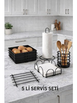 Feyza Design Şık Paslanmaz Gold Sunum Seti, Ekmek Sepeti ve Mutfak Aksesuarları