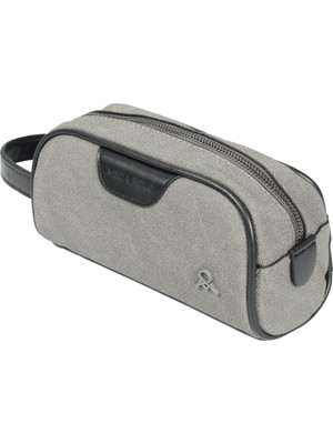 M 433  Mega Bag  Kanvas  El  / Clutch / Makyaj / Tıraş Çantası Gri-Siyah