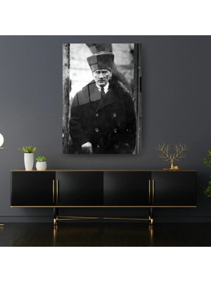 Glitglass Gazi Mustafa Kemal Atatürk Eski Dönem Fotoğrafı Siyah Beyaz Cam Tablo