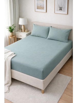 Clasy Ranforce Lastikli Çarşaf Seti Çift Kişilik Buz Mavisi ÇKLÇ-242 %100 Pamuk