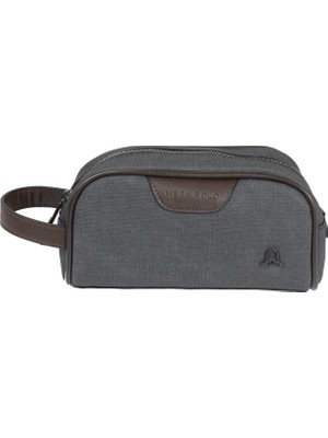 M 433  Mega Bag  Kanvas  El  / Clutch / Makyaj / Tıraş Çantası Siyah-Kahverengi