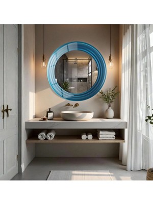 Glitglass Mavi Agat Desenli Dairesel Banyo/duvar Aynası - Modern Sanatsal Tasarım