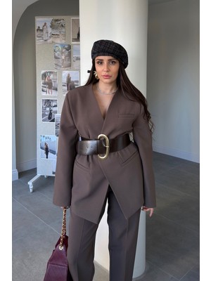 Magarde Premium Özel Seri Kemerli Ceket- Kahverengi