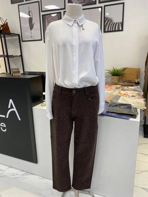 La Carte Jeans Üzeri Taşlı Dar Paça Pantalon