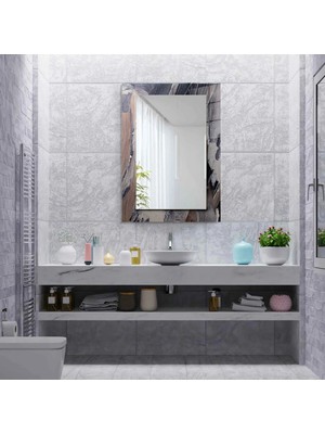 Glitglass Antrasit Mermer Desenli Dekoratif Duvar Aynası - Modern Salon Antre Aynası
