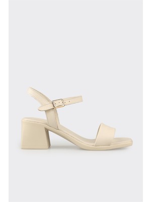 Elle Ekru Deri Kadın Topuklu Sandalet