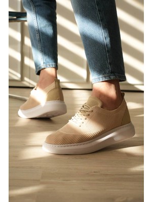 Zerenyus ZRK-M101 Premium Bej Triko Bağcıklı Günlük Erkek Sneaker