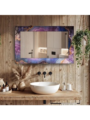 Glitglass Soyut Fraktal Sanat Desenli Dikdörtgen Duvar Aynası - Dekoratif Yatay Cam Ayna