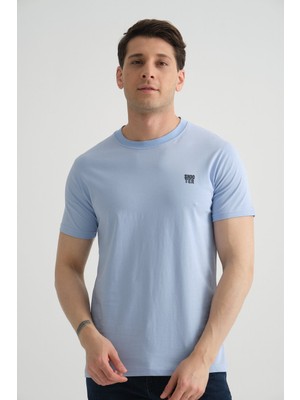 Bebe Mavisi Shooter Erkek Pamuklu Esnek T-Shirt  Standart Kalıp Minimal Logolu M