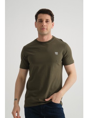 Haki Shooter Erkek Pamuklu Esnek T-Shirt  Standart Kalıp Minimal Logolu 2xl