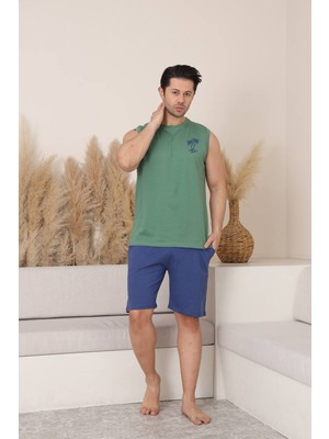 Seboteks %100 Pamuklu Kolsuz Cepli Erkek Şortlu Pijama Takımı 2011