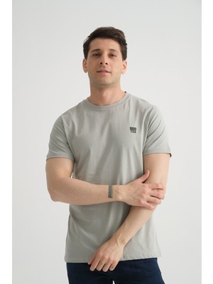 Gri Shooter Erkek Pamuklu Esnek T-Shirt  Standart Kalıp Minimal Logolu 2xl