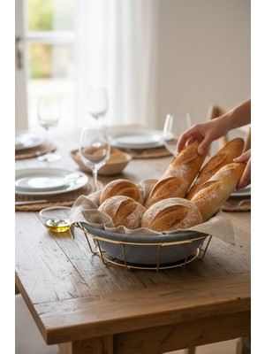 Feyza Design Şık Örgülü Metal Kaplamalı Ekmek Sepeti, Evinize Zarafet Katın