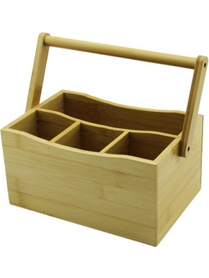 Feyza Design Pratik Taşıma Kulplu 3+1 Bölmeli Bambu ve Ahşap Tezgah Üstü Organizer