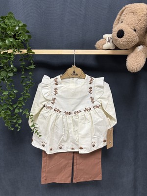 Nurcan Bebe Çiçek Nakışlı Ikili Takım(6-9/9-12/12-18/18-24 Ay)