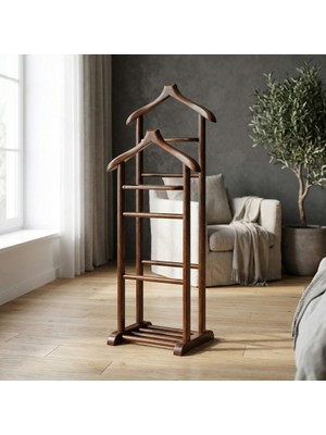 G/D Home Iki Tepeli Dilsiz Uşak Koyu Kahverengi Ceviz Masif Gürgen El Yapımı Askılık