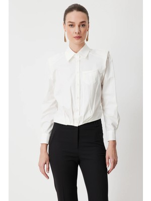 On Triko Vatkalı Beli Pileli Pamuk Gömlek 72303