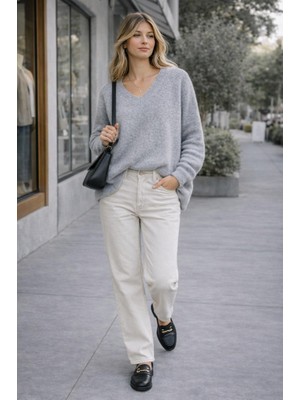 CGA Kadın Triko Kazak V Yaka Basic Triko Kazak