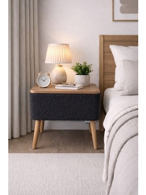 Own Home Nivo Sandıklı Komodin, Teddy Kumaş Kaplamalı Ahşap Ayaklı Modern Komodin