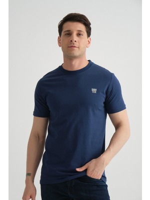 Indigo Shooter Erkek Pamuklu Esnek T-Shirt  Standart Kalıp Minimal Logolu Xl
