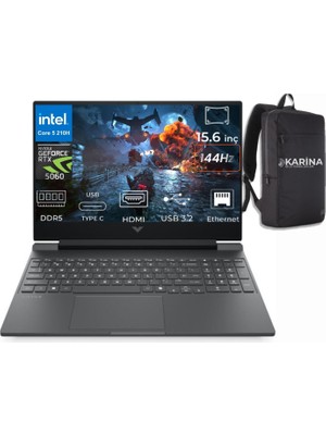 Hp Victus Gaming Laptop Intel Core 5-210H C21SGEA-K15 64GB 4tb RTX5060 8gb Freedos 15.6" 144Hz Fhd Taşınabilir Bilgisayar & Karina Çanta