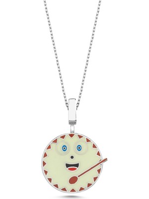 Kayra Gümüş Davul Mineli Beyaz Altın Kaplama Kolye GMS28