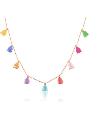 Fm Gümüş Rose Renkli Kadın Şans Kolyesi