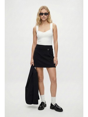 Ritnice Kadın Cora Tok Dokulu Siyah Dokuma Şort Etek