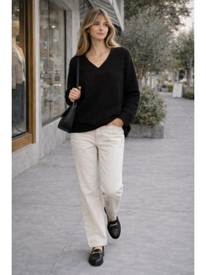 CGA Kadın Triko Kazak V Yaka Basic Triko Kazak