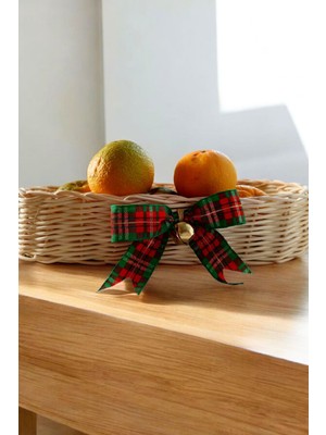 Feyza Design El Yapımı Rattan Bambu Oval Hasır Ekmek Sepeti, Kudela Detaylı, 28 cm