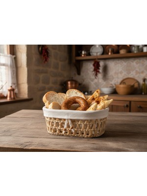 Feyza Design Doğal Hasır Ekmeklik, Şık ve Hafif Mutfak Gereciği