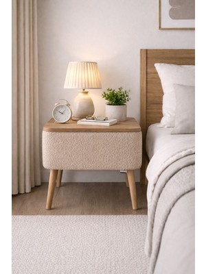 Own Home Nivo Sandıklı Komodin, Teddy Kumaş Kaplamalı Ahşap Ayaklı Modern Komodin