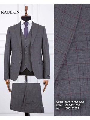 Fabio Cassel Slim Fit  Mono Yaka Çift Yırtmaçlı Astarlı Takım Elbise Yelekli