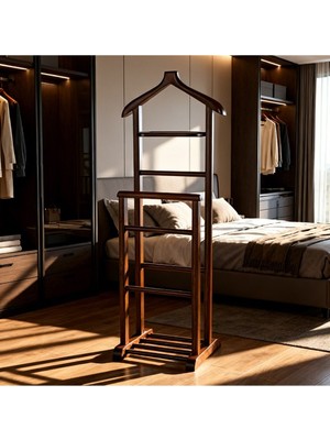 Günday'S G/D Home Ikili Dilsiz Uşak Koyu Kahverengi Masif Gürgen El Yapımı Askılık