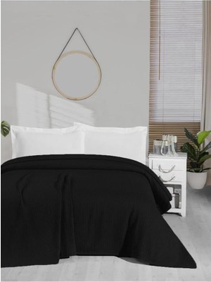 Skygo Örgü Pike Yatak Örtüsü – Nostaljik Dokulu Siyah Pike, Hafif & Nefes Alabilir, Çift Kişilik / 220X240 cm Yumuşak Pamuk