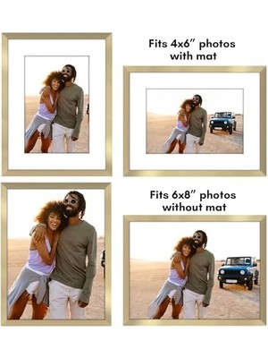 Skygo Americanflat 6x8 Altın Resim Çerçevesi - Mat Veya 6x8 Çerçeve Mat ile 4x6 Resim Çerçevesi Olarak Kullanın - Duvar Veya Masa Üstü Ekran Için Kırılmaya Dayanıklı Cam ve Şövale ile Ince Kenarlık Fotoğraf
