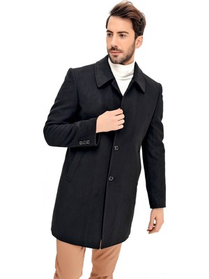 Dewberry Erkek Palto Uzun Kol Yün Polyester Siyah Düz Desenli XL Beden Plt8364