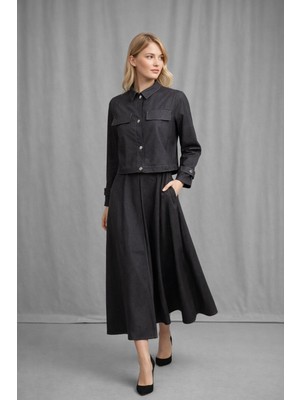 Hiramir Kadın Ince Denim Dokulu Ceketli Elbise Takım YZ2518