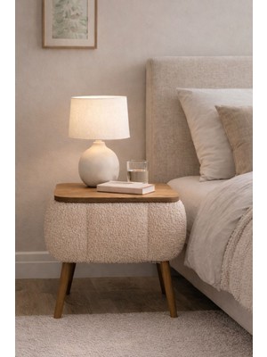 Own Home Lina Sandıklı Komodin, Teddy Kumaş Kaplamalı Ahşap Ayaklı Modern Komodin