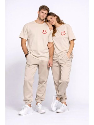 Nevermind Sevgili Kombini Çift Tişört Oversize Unisex Uyumlu Çift Kombin 2'li Set