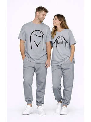 Nevermind Sevgili Kombini Çift Tişört Oversize Unisex Matching Couple Minimal Çizim Tasarım Çift Kombin Seti